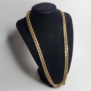 Vintage Gold tone Metal Chucky heavy chain necklace 24" Cuban Chain